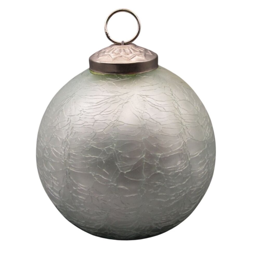 Vintage Mercury Style Green Crackle Glass Christmas Ornament Metal Cap GUC